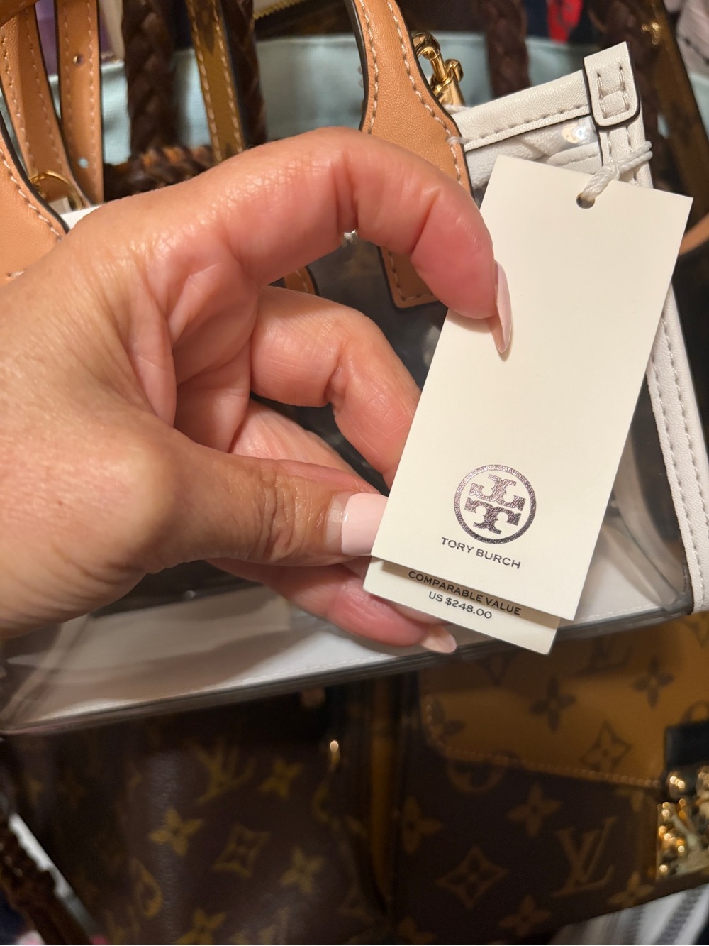 Tory Burch Clear Mini Satchel with White & Tan Trim - Picture 3 of 3